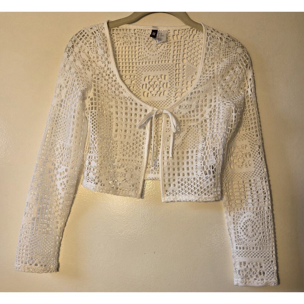 Short Tie Front White Lace Cardigan Long Sleeve Size XS By Divided